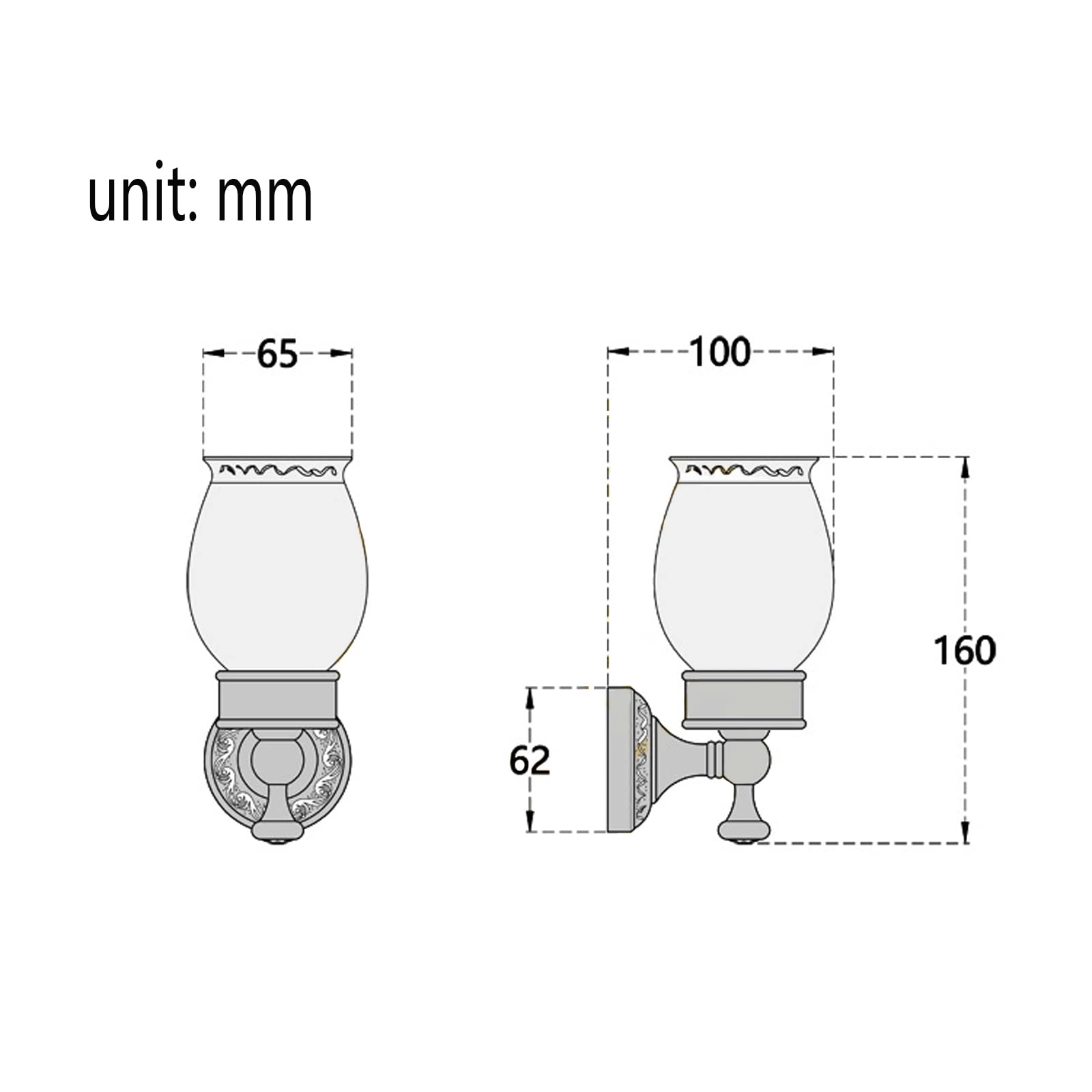 Soporte para Cepillos De Dientes, Soporte para Cepillos De Dientes De Latón Antiguo con Taza De Cerámica, Soporte para Cepillos De Dientes Montado En La Pared con Base De Flores Impresas