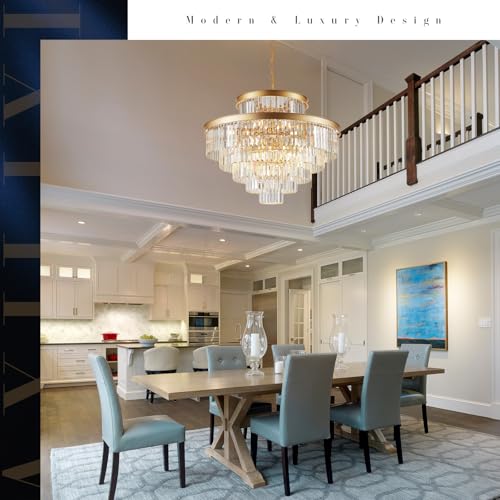 Image of 6-Tier Large Gold Crystal Chandeliers 35 inch Modern Luxury Foyer Chandeliers
