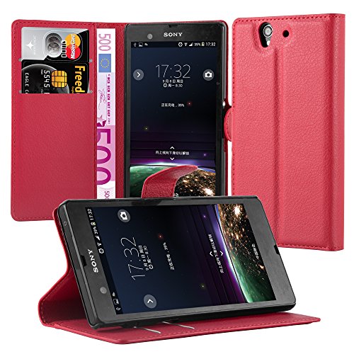 cadorabo Coque pour Sony Xperia Z en Rouge Cerise - Housse Protection avec Fermoire Magnétique, Stand Horizontal et Fente Carte - Portefeuille Etui Poche Folio Case...
