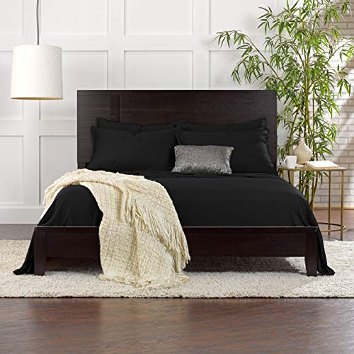 Image of Pure Bamboo Split King Sheets, Genuine 100% Organic Viscose Derived from Bamboo Bed Sheet Set, Soft & Cooling, Double Stitching, 2 Fitted Sheets (Split King, Black)