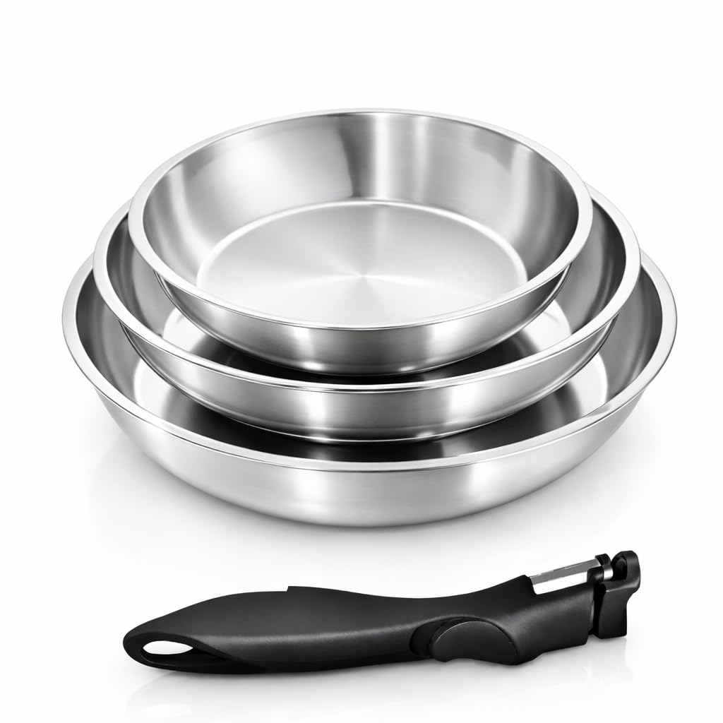 SET DI PADELLE 20-24-28 CM Antiaderente In Pietra Fondo A Induzione In Acciaio Padelle Chef Professionale Tecnologia Tedesca Risparmio In Bolletta Del 50 Coperchio