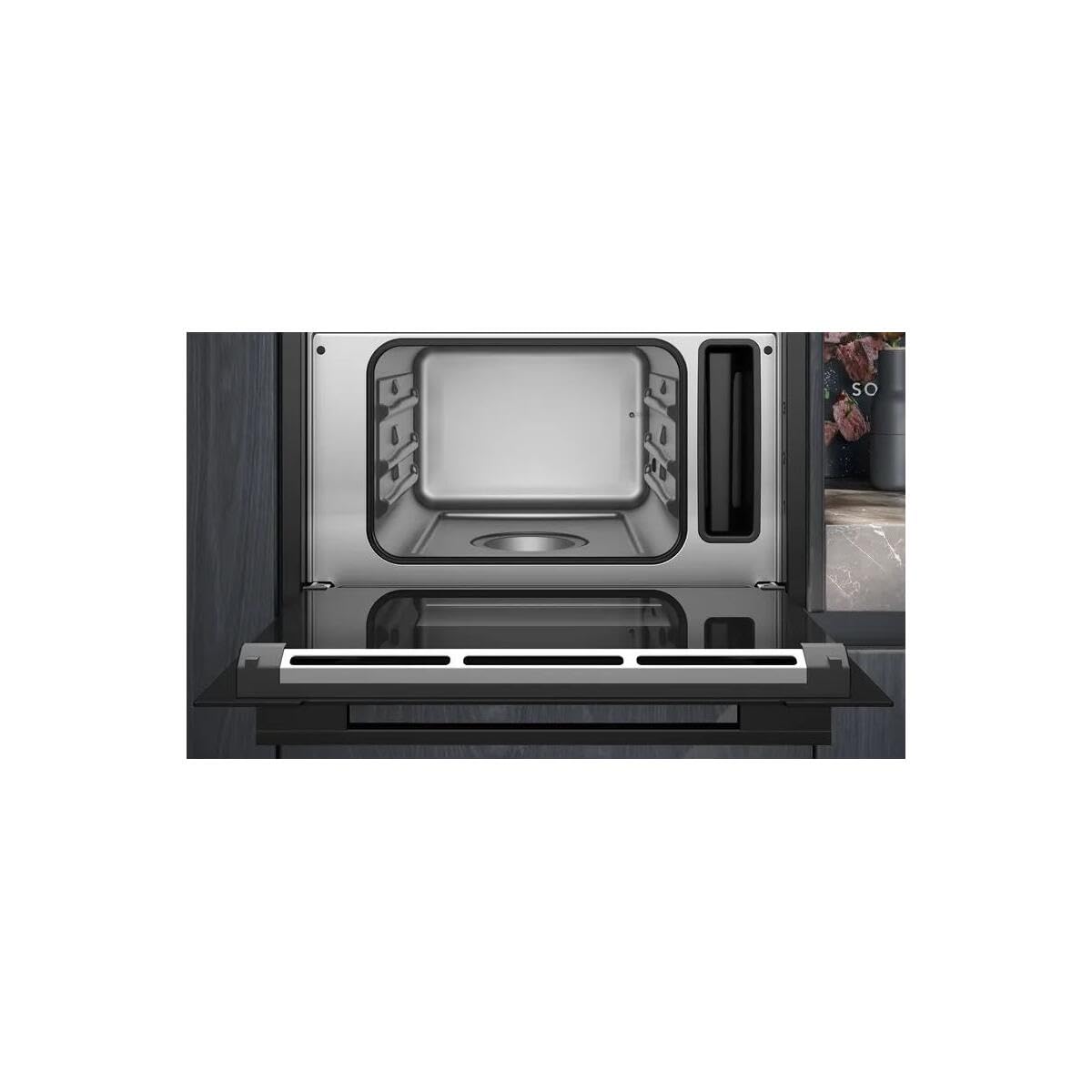 Siemens CD714GXB1, Smarter iQ700, pentola a vapore da incasso, 60 x 45 cm, serbatoio dell'acqua da 1,3 l, nero, cottura a vapore, rigenerazione con vapore, display a colori, cookControl programmi
