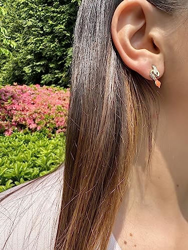 LE VIAN 1/10 Carat Diamond and Orange Enamel Snake Earrings for Women in 14k Yellow Gold (cttw) Push Back Earrings3