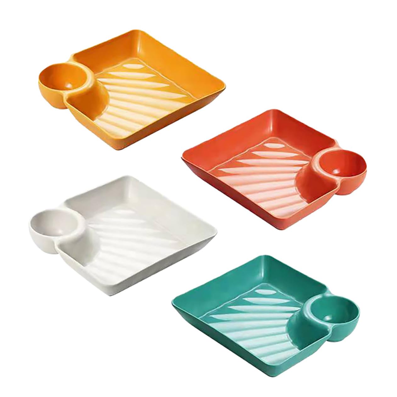 CIYODO Stylish Square Snack Plates 4-piece Dipping Plate Set for Sushi Chips Salads Dumpling Saucer Pp Material Vibrant Colors