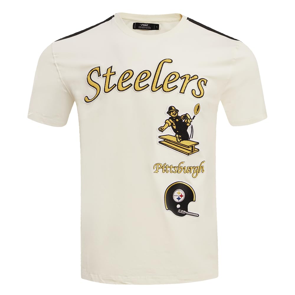Pro Standard Mens NFL Pittsburgh Steelers Retro Classics Taping Tee Eggshell/Black 2XL