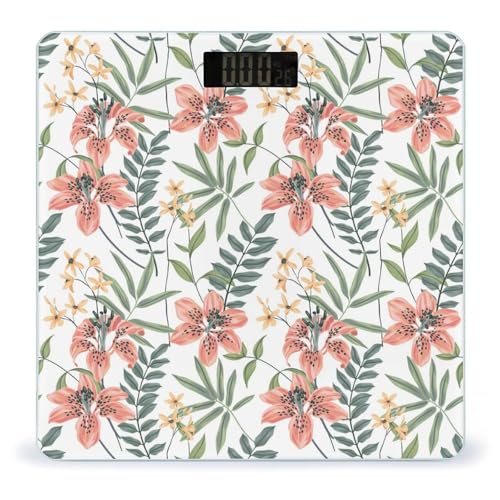 Báscula digital Spot Lilies Flowers para peso corporal, pantalla LCD brillante, báscula digital para baño con encendido y apagado automático, superficie de vidrio templado resistente