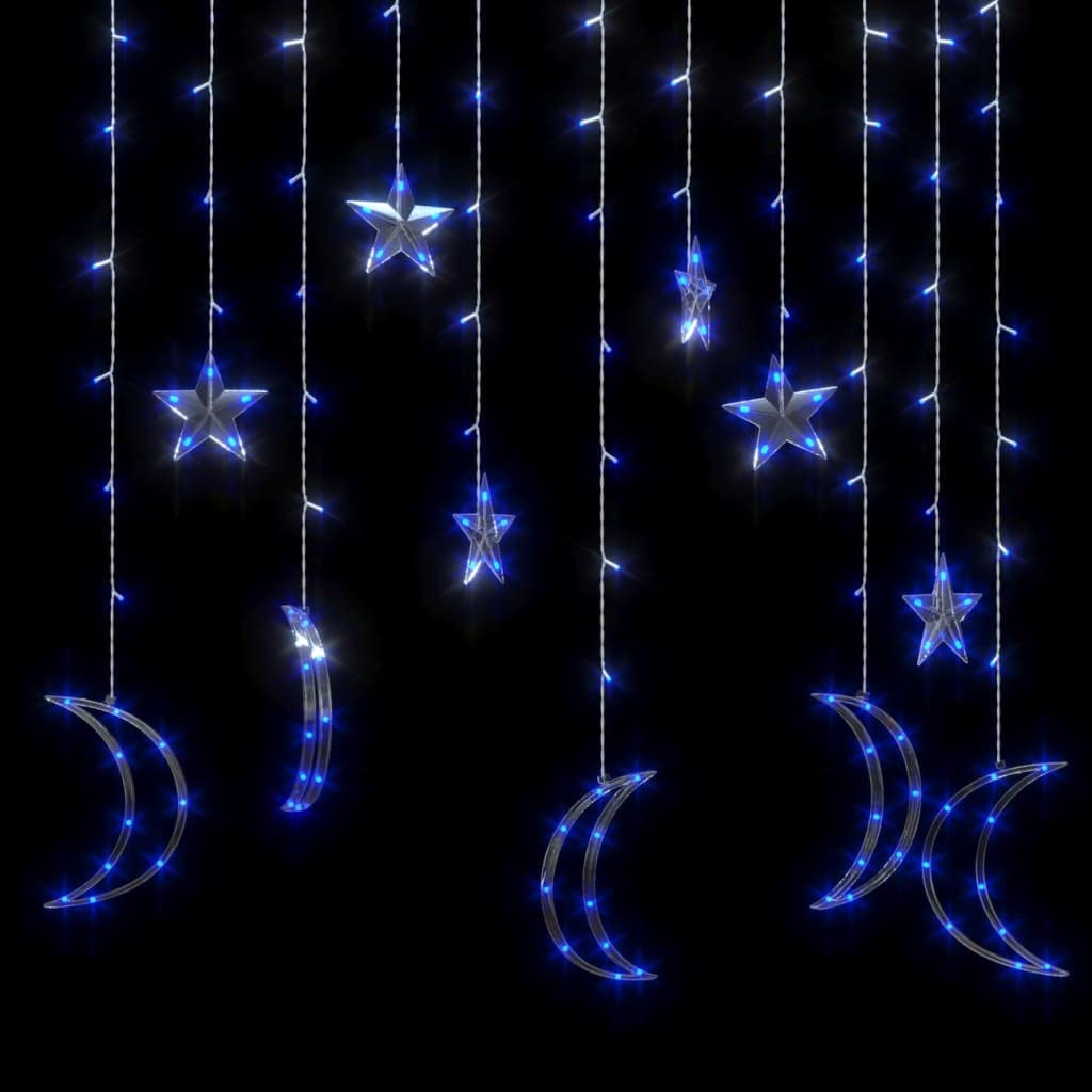 Decor Star and Moon - Guirnalda de luces con mando a distancia, 138 LED, color azul, para hogar y jardín