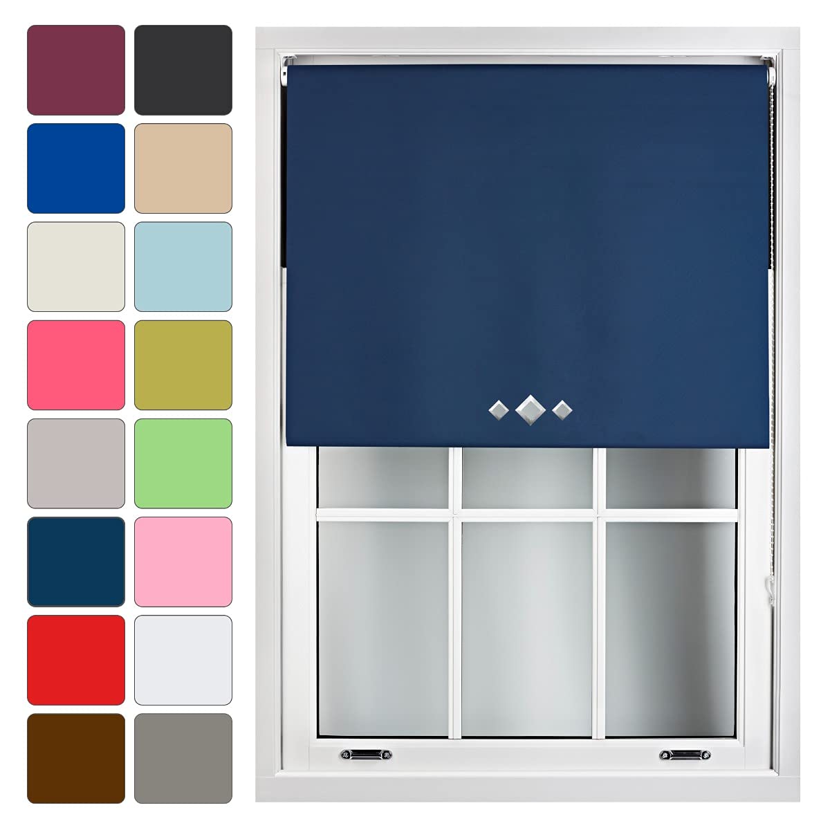 Furnished Blackout Roller Blind with Triple Diamond Eyelets Made to Measure, Navy Blue, 180cm x 210cm