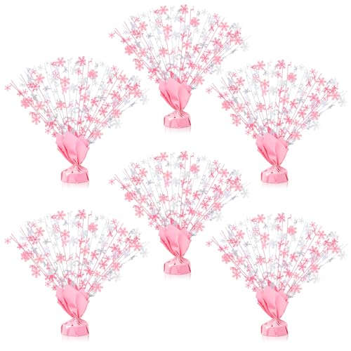 Ceenna 6 Pcs Winter Wonderland Decoration Snowflake Table Decorations Winter Metallic Gleam Foil Spray Centerpieces Christmas Glitter Spray Table Centerpieces for Holiday Party Decor (Light Pink)