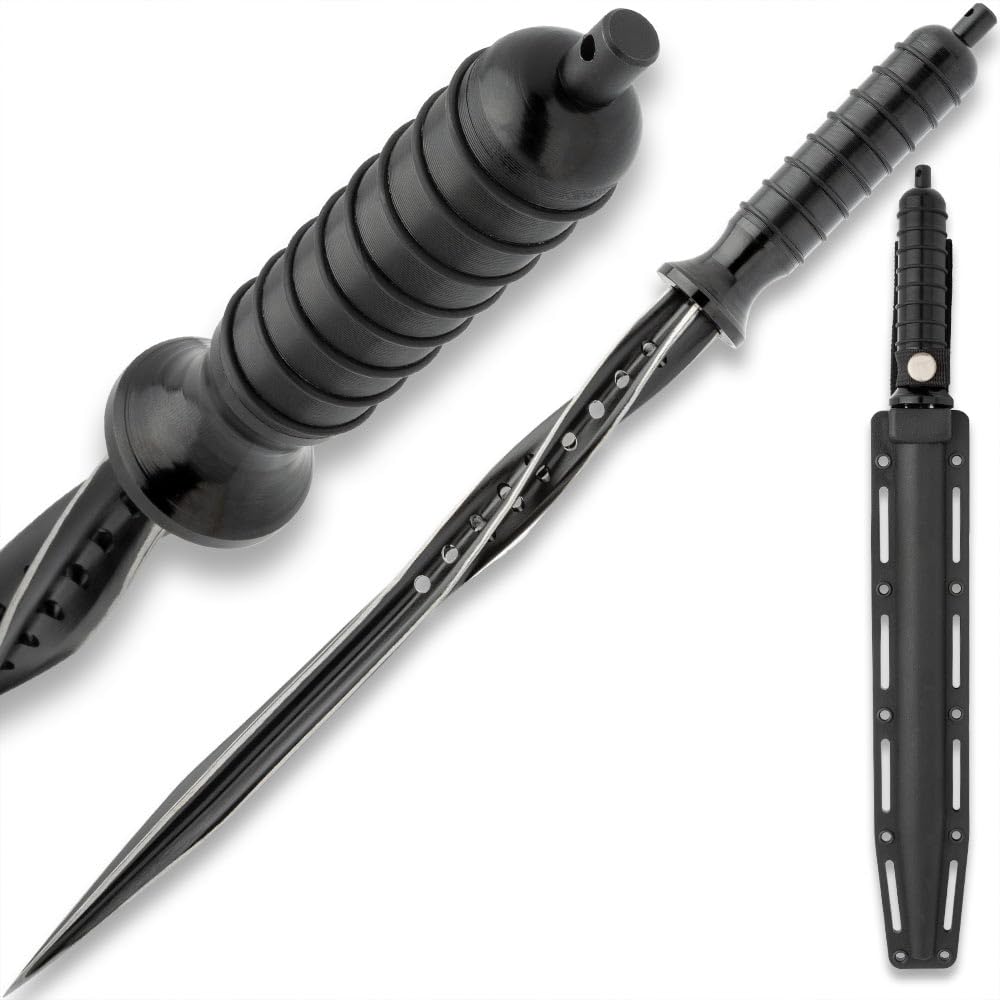 K EXCLUSIVE Titanium Spiral Dagger | Quad-Edged Spiral Blade | Slip-Resistant Handle | Custom-Fit Sheath Included | Stainless Steel Blade | 16 1/2