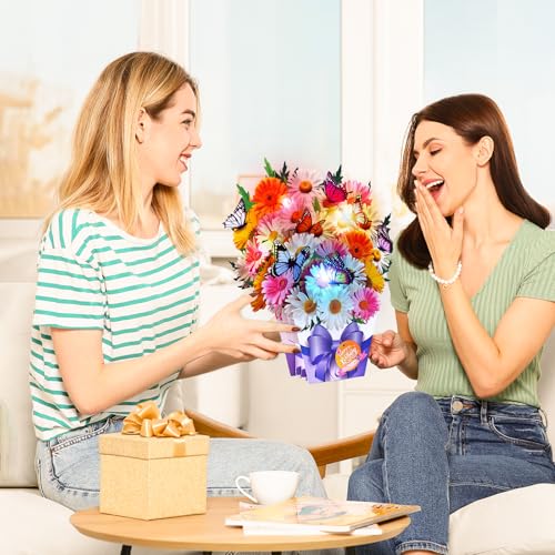 Image of APOTODITO Birthday Cards, Butterfly & Daisy Birthday Card with Music and Light, Flower Bouquet 3D Card for Women Mom Wife
