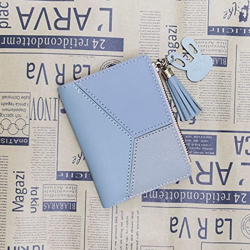 FuninCrea Ladies Zipper Wallet, Small Purse with Metal Snap Button, Leather Wallet for Women with Coin Bag, Multifunction Ladies Bifold Wallets, Credit Card Holder Wallet for Girls (Blue)