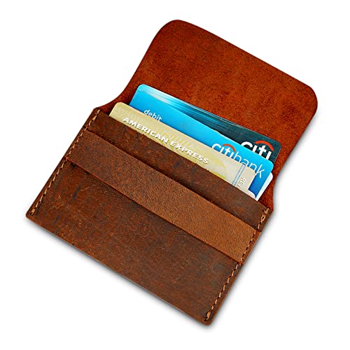 Distressed Leather Business Card Holder, Credit Card Wallet for Men or Women, Slim, Compact, and Vintage Brown Leather Card Holder for Pocket or Purse, Minimalist and Stylish Card Organizer2