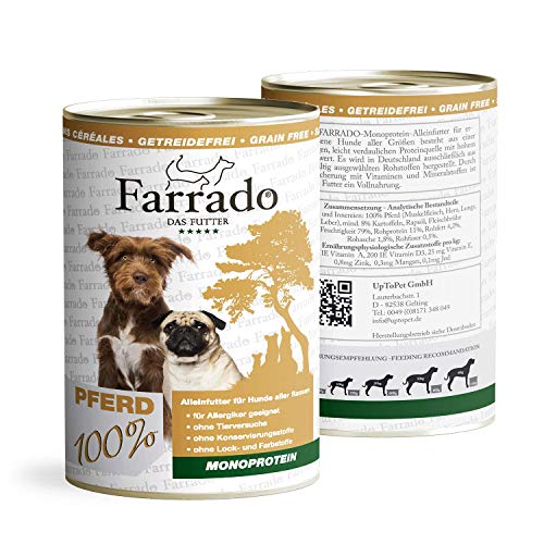 Farrado I Premium Nassfutter getreidefrei für Ihren Hund – Pferd 8x400g I hypoallergenes Hundefutter für alle ausgewachsenen Rassen
