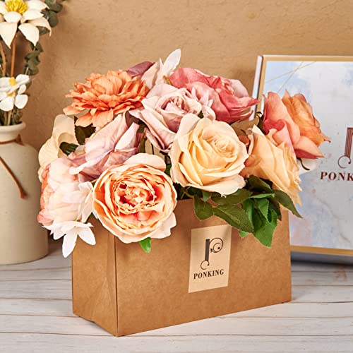 Ponking Wedding Bouquets For Bride, Fall Artificial Flowers Combo Box, 20 Pcs Bridal Bouquets With Metal Wire Box For Anniversaries Centerpieces Arrangement Decor, Pink Champagne Flower #TOP3