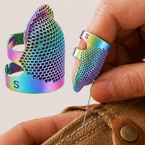 Image of Thimbles for Hand Sewing, Sewing Thimble Kit, Metal Finger Protectors, Thimble Ring for Hand Quilting and Embroidery(Colorful,2Pcs,Small)