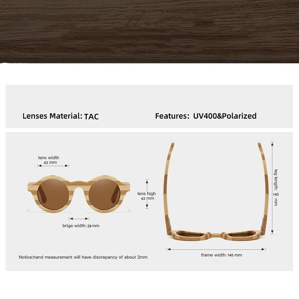 Gafas de sol de madera de bambú cebra natural para adultos, hechas a mano, polarizadas, con revestimiento de espejo, con estuche.
