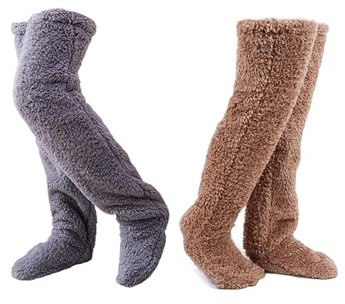 Image of Fuzzy Socks for Women, Cozy Over The Knee Sleeping Socks, Teddy Leg Plush Warmth Long Slipper Stockings (2PC)