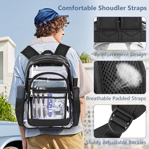 Clear Backpack, Clear Bookbag Large Casual Backpacks Heavy Duty PVC Transparent Backpacks with Multi-pockets See Through Backpack for School College Concert Work Travel, Black4