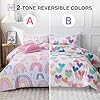 A Nice Night Lightweight Soft Cartoon Rainbow 6Pcs Twin Comforter Sets, Love Hearts Printed Bedding Set for Boys Girls,White #1