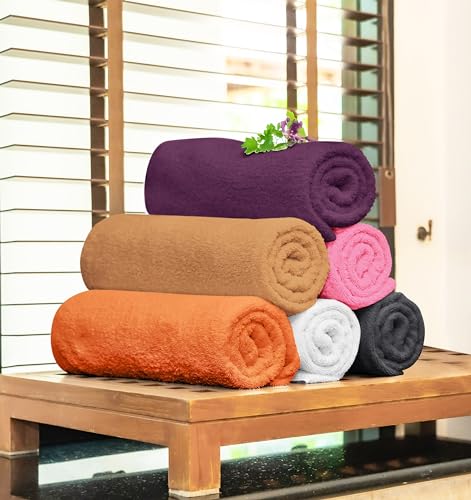 Image of Towel and Linen Mart 100% Cotton 6 Pack Bath Towel Set, Quick Dry, Super Absorbent, Light Weight, Soft, (27 x 54 Pack of 6) (27 x 54 6 Pack, Plum, Pink, Beige, Grey, White, Peach)