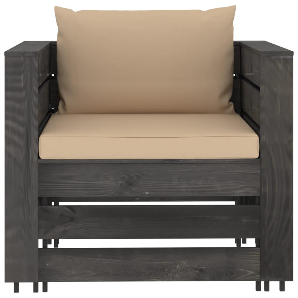 Mobili da giardino, 2 pezzi, in legno di pino impregnato, grigio | Modulare, cuscini spessi, resistente alle intemperie, bassa manutenzione