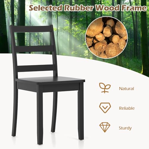Image of COSTWAY Dining Chairs Set of 4, Mid-Century Modern Wooden Chairs, Black | Farmhouse Armless Kitchen Side Chairs with Curved Backrest and Rubber Wood Legs, for Home Dining Room, Kitchen, Restaurant