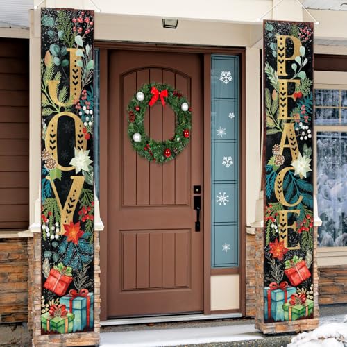 2psc Christmas Decoration Retro Christmas Door Banner Joy Peace Front Porch Sign Merry Christmas Decoration for Home Festival Party Supply Indoor Outdoor