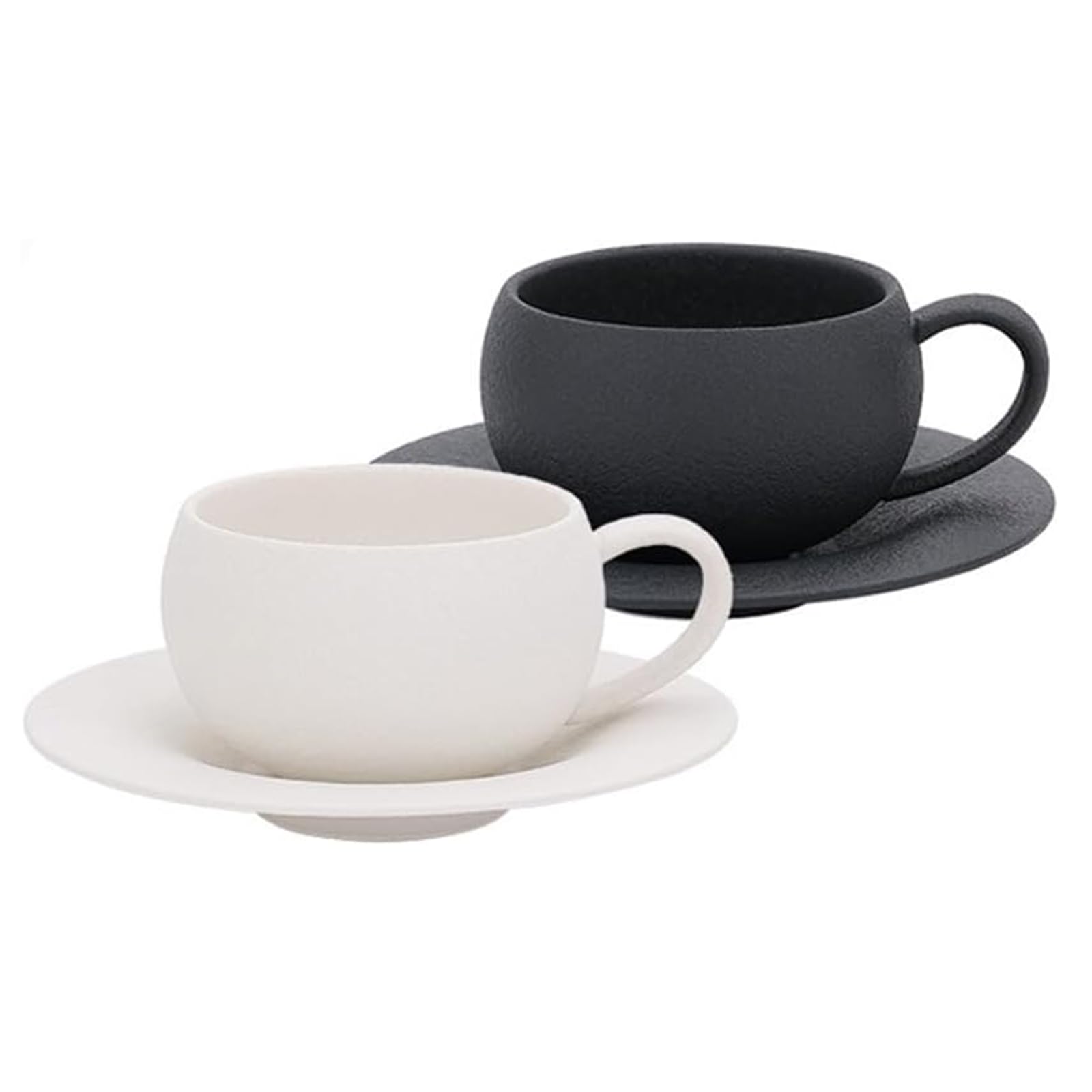 Set di 2 Tazze da Cappuccino in Ceramica con Piattini, Tazze da caffè Latte in Porcellana da 270 Ml (9,4 Oz) per Espresso, Moka E tè, Perfette per Luso in Casa E al Bar. White+Black