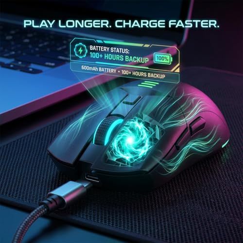 Image of Offbeat Ivy Blutooth 5.2 + 2.4Ghz Wireless Gaming Mouse | Triple Device connectivity | 5000 DPI 1000 hz pollinng Rate 6D Button | 600 mAh Battery 100 Hours Playtime | Silent Click (Black)
