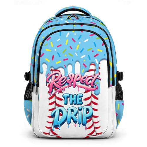 GiftRomance Baseball Drip Backpack for Kids 17 Inch Ice Cream Sports Bookbag for Outdoor Hiking Picnicking School