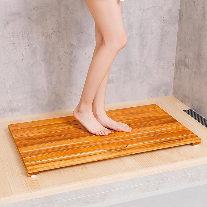 Teak Shower Mat, 1.6" Thick, 400-lb Capacity, with armrests, Indonesian Teak. (15 inch Long x 12 inch Wide)-image-21