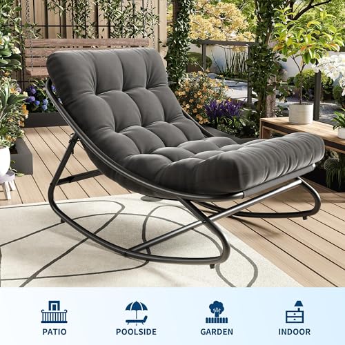 IDEALHOUSE Outdoor Rocking Chair with Metal Frame, Adjustable Papasan Rocker, Waterproof Comfy Cushion, 450lbs Capacity, for Patio, Porch, Garden, Living Room, Dark Grey - Image 7
