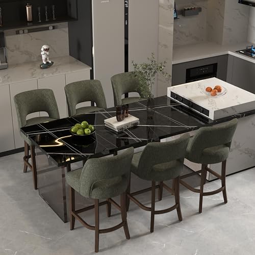 Image of VKNOW Bar Stools Set of 6, 26 inch Upholstered Counter Height Bar Stools, Modern Counter Stools with Wood Legs for Kitchen Island Dining Room Bar, Green