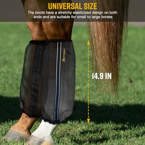 Image of Fly Boots for Horses Set of 4,Universal Size Fine Mesh Horse Fly Boots with Built-in Metal Support,Fly Leggings for Horses with Fleece Trimming and Reflective Webbing (Black)
