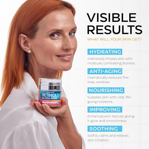Image of Retinol Cream for Face 2-Pack - Anti-Aging Moisturizer with Hyaluronic Acid & Collagen, Day & Night Face Cream for Wrinkles & Fine Lines, 3.7 Oz (Pack of 2)