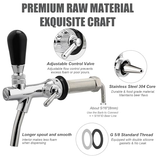 VOBOR Bier Zapfhahn, G5/8 Einstellbarer Bierhahn, Verstellbare Fassbierhahn, Brewing Zubehör für Hause Bar Restaurants