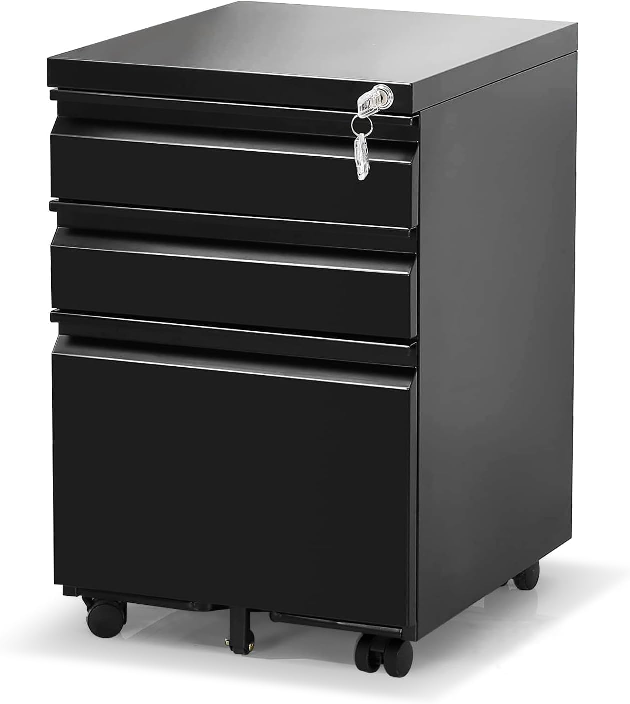 3 Drawer Filing Cabinet, Mobile Filing Cabinet for Home Office, Locking File Cabinets for A4/Letter/Legal Size File Folders, Fully Assembled, Matte Black