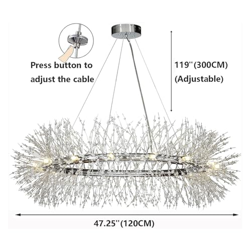 Lustre rond argenté 122 cm : la solution idéale pour hauts plafonds - 3