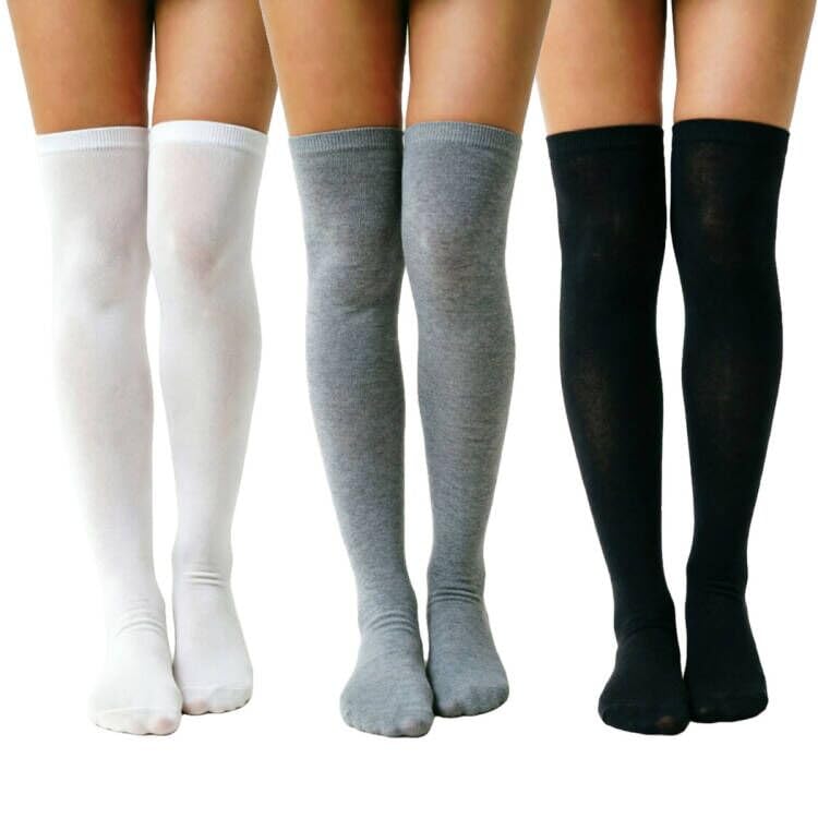 Image of DRESHOW 3 Pairs Thigh High Socks Striped Over Knee Thin Tights Long Stocking Knee High Leg Warmer