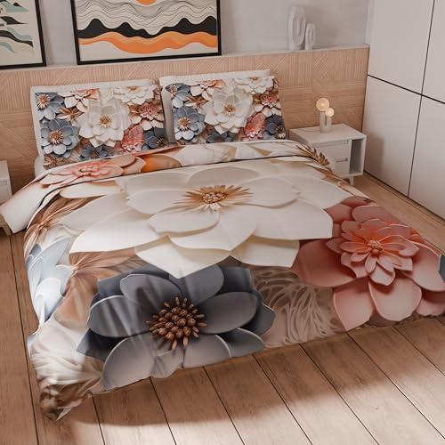 PETTI Artigiani Italiani - Set Copripiumino Matrimoniale 230x220 cm (2 Federe 75x50 cm Incluse), Parure Copripiumino Microfibra con Stampa Digitale Floreale 05 1 - Made in Italy