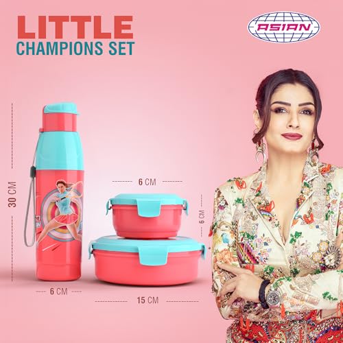 Image of Asian Plastowares Little Champions 3-in-1 Insulated Lunch Box Set for Kids | 700ml Steel Tiffin, 500ml Water Bottle | Leakproof, BPA Free | Red & Blue | Must-Have Back to School Set