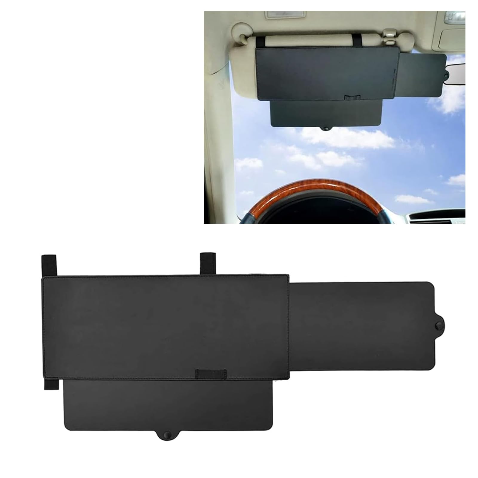 1 PC Car Visor Extender, 12.2" x 5.9" PC Retractable Automotive Sunshade Anti-Glare Visor Extender, Universal Adjustable Car Sun Visor Protects from Sun Glare, Snow Blindness (Black)