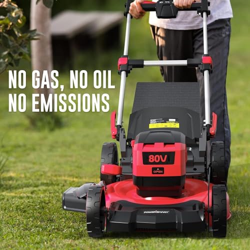 Image of PowerSmart Lawn Mower,80V /6Ah 21''Cordless Electric Push Lawn Mower,3-in-1 Self Propelled Brushless Battery Lawn Mower with Battery&Charger for Garden,Home Use(PS76821SRB)