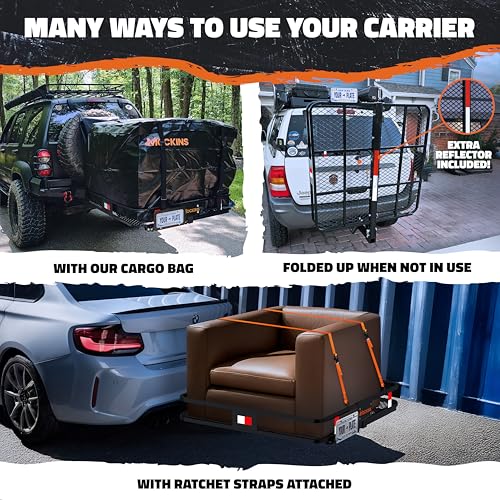 Image of Mockins 40 inchx40 inchx6 inch Extra Deep Square Trailer Hitch Cargo Carrier w /Plate Bracket | 500 Lbs Cap Heavy-Duty Cargo Hitch Carrier for Generators, Appliances, Coolers | Luggage Rack for SUV, Car & Truck