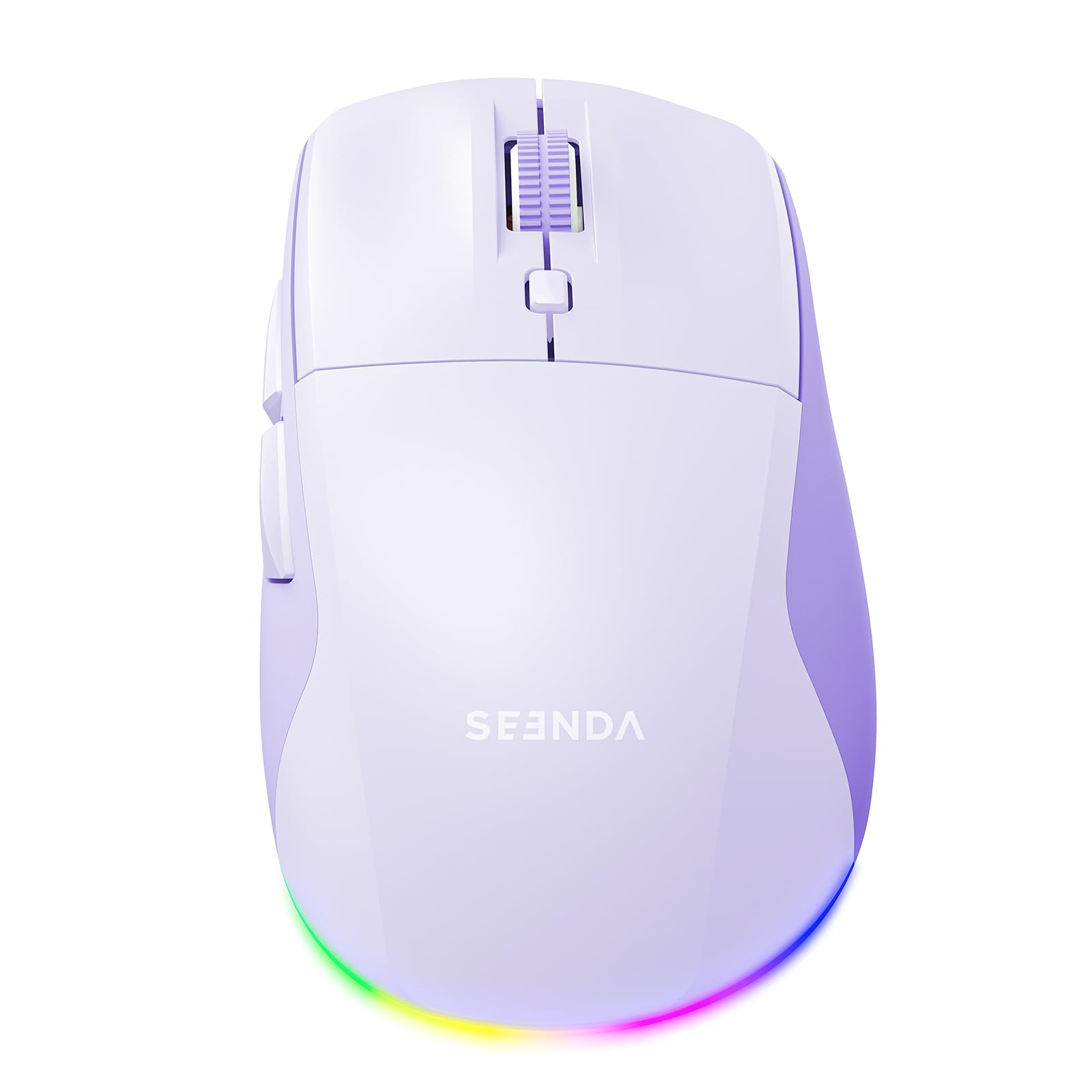 seenda MOU110 Wireless Bluetooth Mouse, Rechargeable & RGB, Purple | 2.4G USB & Bluetooth, Silent, 3-Level DPI, Right-Hand Ergonomic Mouse for Laptop, iPad, MacBook, Desktop Work & Casual Gaming
