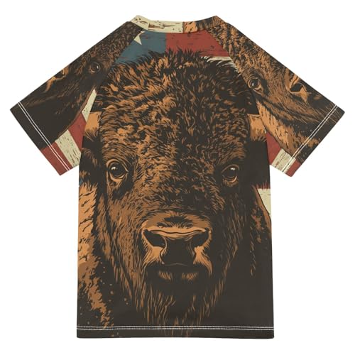 Boys Swing Shirts America Yak Flag Cow Rashguard Short Sleeve Kids T-Shirts Sun UPF 50+2