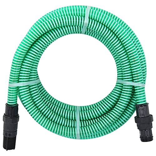 vidaXL Saugschlauch, Gartenschlauch mit PVC-Anschlüssen, Saugschlauchgarnitur Ansauggarnitur für Gartenpumpen Hauswasserwerke, Grün 1' 10m PVC
