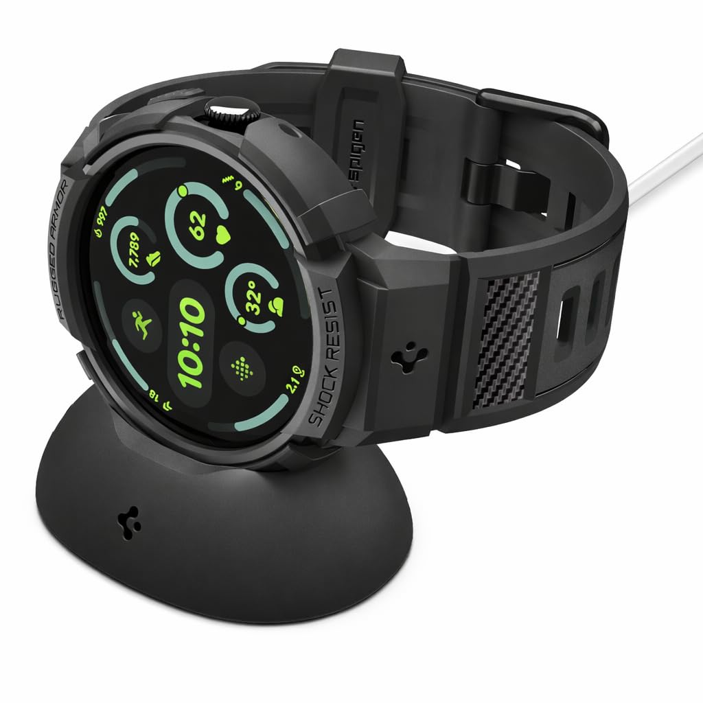 Spigen Rugged Armor Pro Strap Band for Google Pixel Watch 41mm with Charger Stand Protective TPU Cover, Shock-Absorbing&Rugged Build - Matte Black-image-16