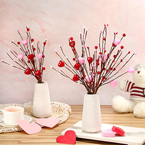 Jutom 6 Pcs Valentine's Day Artificial Valentine Day Flowers Stems Valentine's Heart Picks Valentine's Day Gifts Pink Red Valentine Day Decorations For Vase Flower Arrangements Wedding #TOP4